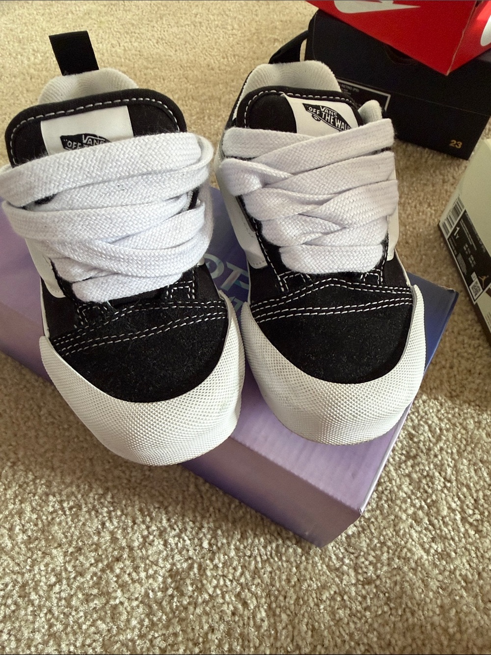 Vans Kids Black and White Low Top Skate Sneakers